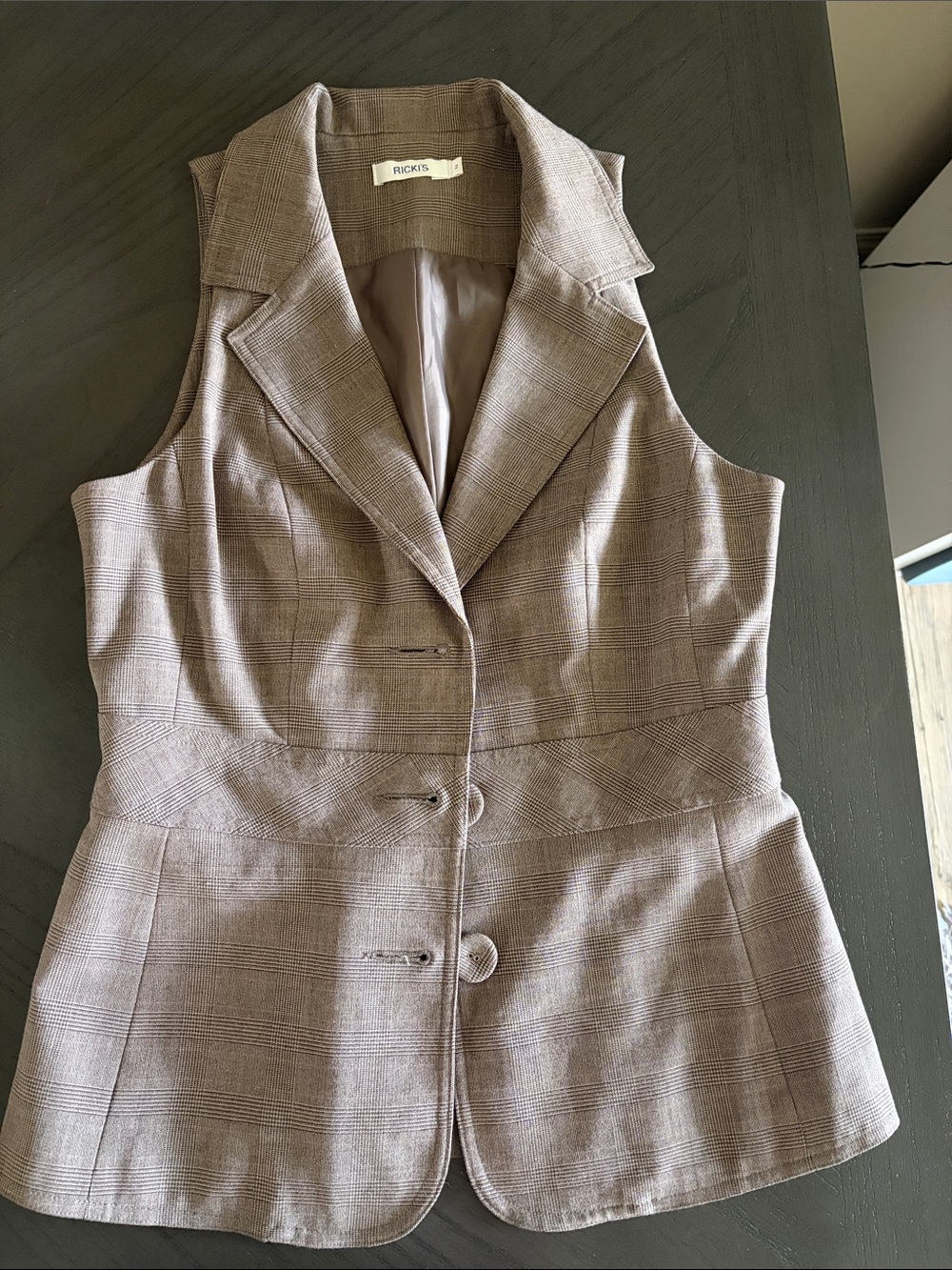 Ricki's Taupe Plaid Sleeveless Blazer Vest